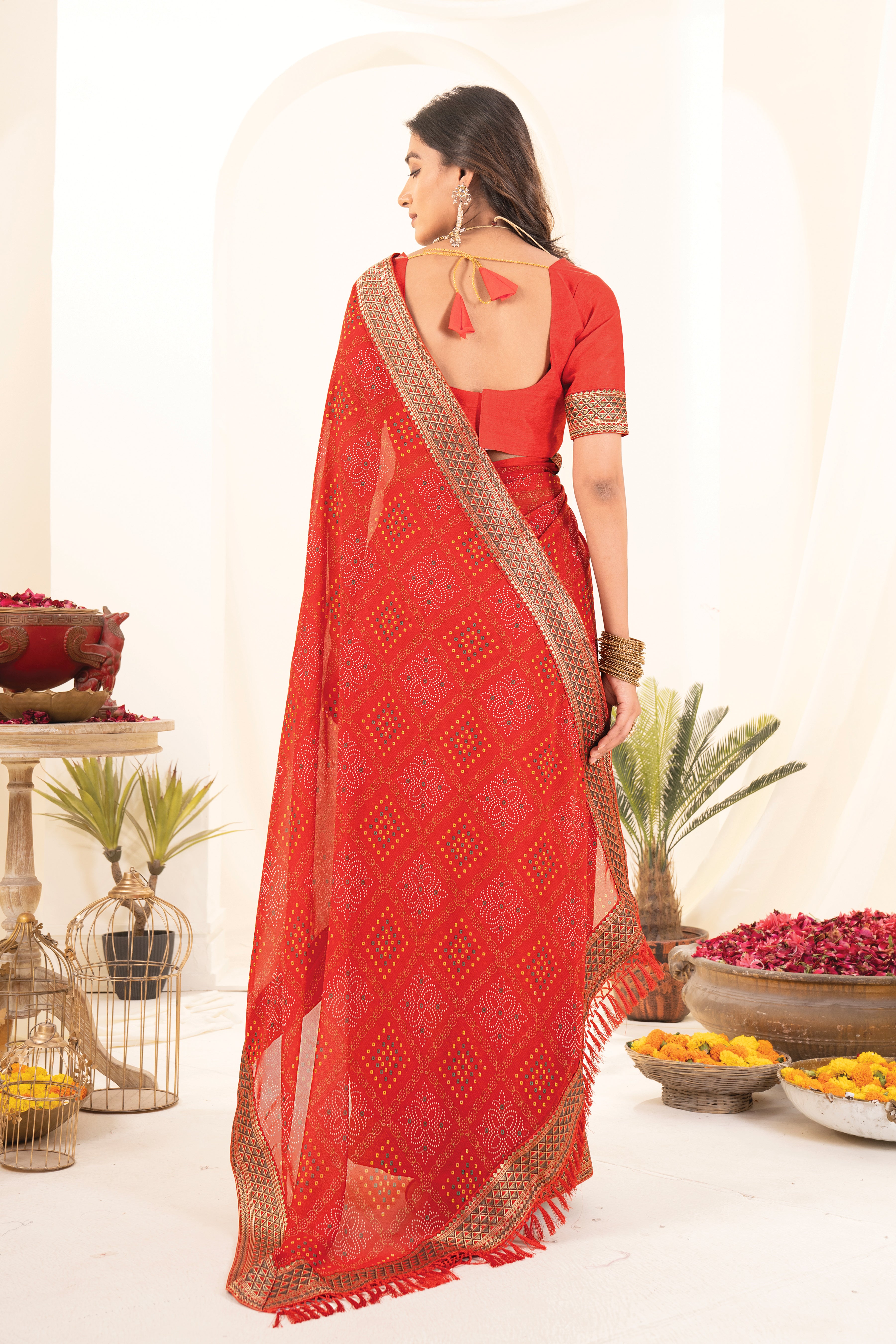 Bandhani Print Red Georgette Saree